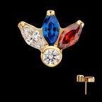 3-Cluster Marquise Gem Fan with Bezel Round Gem Threadless Earring / Nosering – 24Kt Gold PVD Titanium
