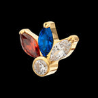 3-Cluster Marquise Gem Fan with Bezel Round Gem Threadless Earring / Nosering – 24Kt Gold PVD Titanium
