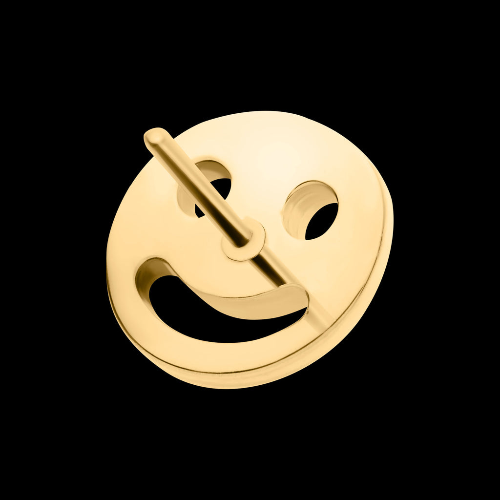 Smiley Face Emoji Flatback Stud Earring / Nosering - 24Kt Gold PVD Titanium