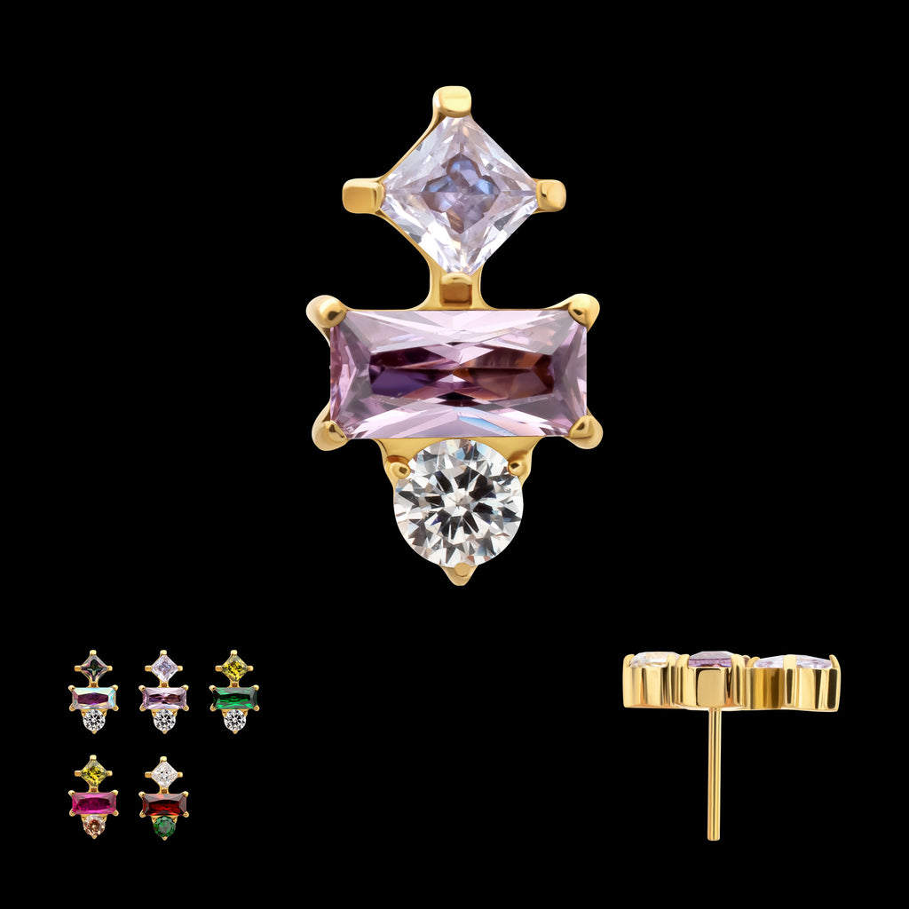 Astra Cluster Prong Set Gem Flatback Stud Earring / Nosering - Gem in 24Kt Gold PVD Titanium
