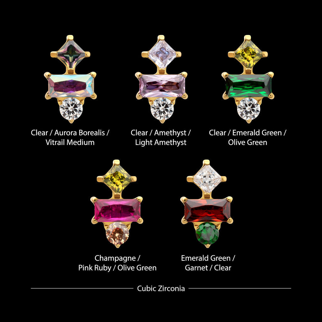 Astra Cluster Prong Set Gem Flatback Stud Earring / Nosering - Gem in 24Kt Gold PVD Titanium