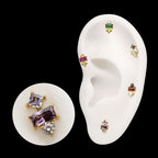 Astra Cluster Prong Set Gem Flatback Stud Earring / Nosering - Gem in 24Kt Gold PVD Titanium