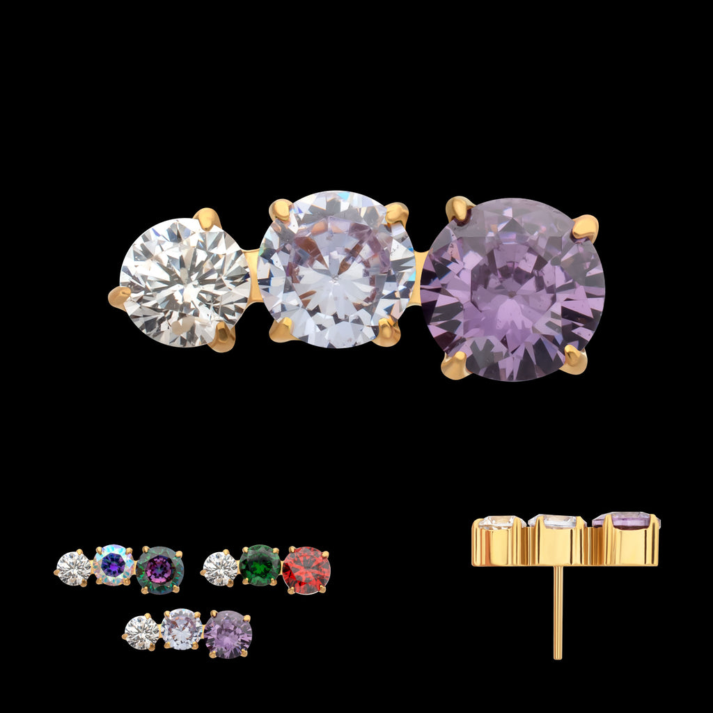 Radiant Arc Prong Set Gem Flatback Stud Earring / Nosering - Gem in 24Kt Gold PVD Titanium