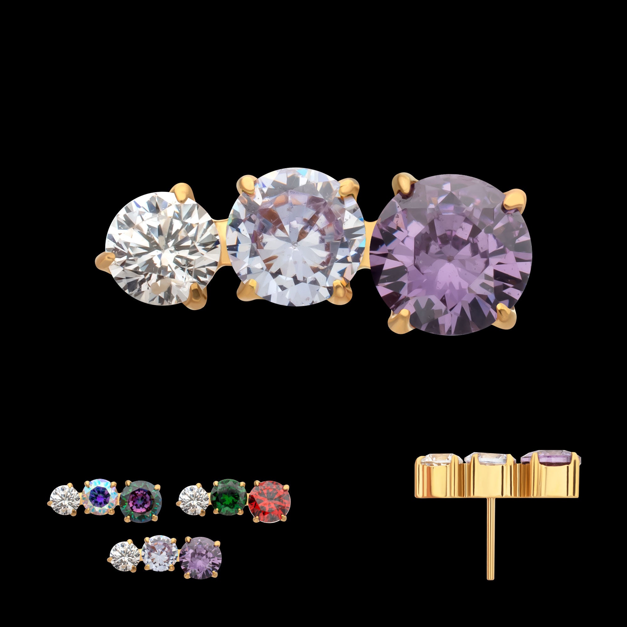 Radiant Arc Prong Set Gem Flatback Stud Earring / Nosering - Gem in 24Kt Gold PVD Titanium