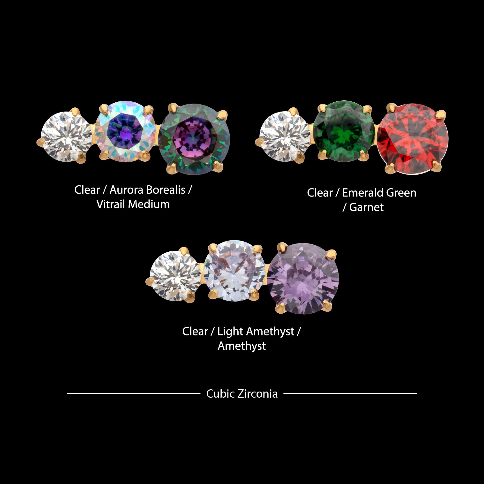 Radiant Arc Prong Set Gem Flatback Stud Earring / Nosering - Gem in 24Kt Gold PVD Titanium