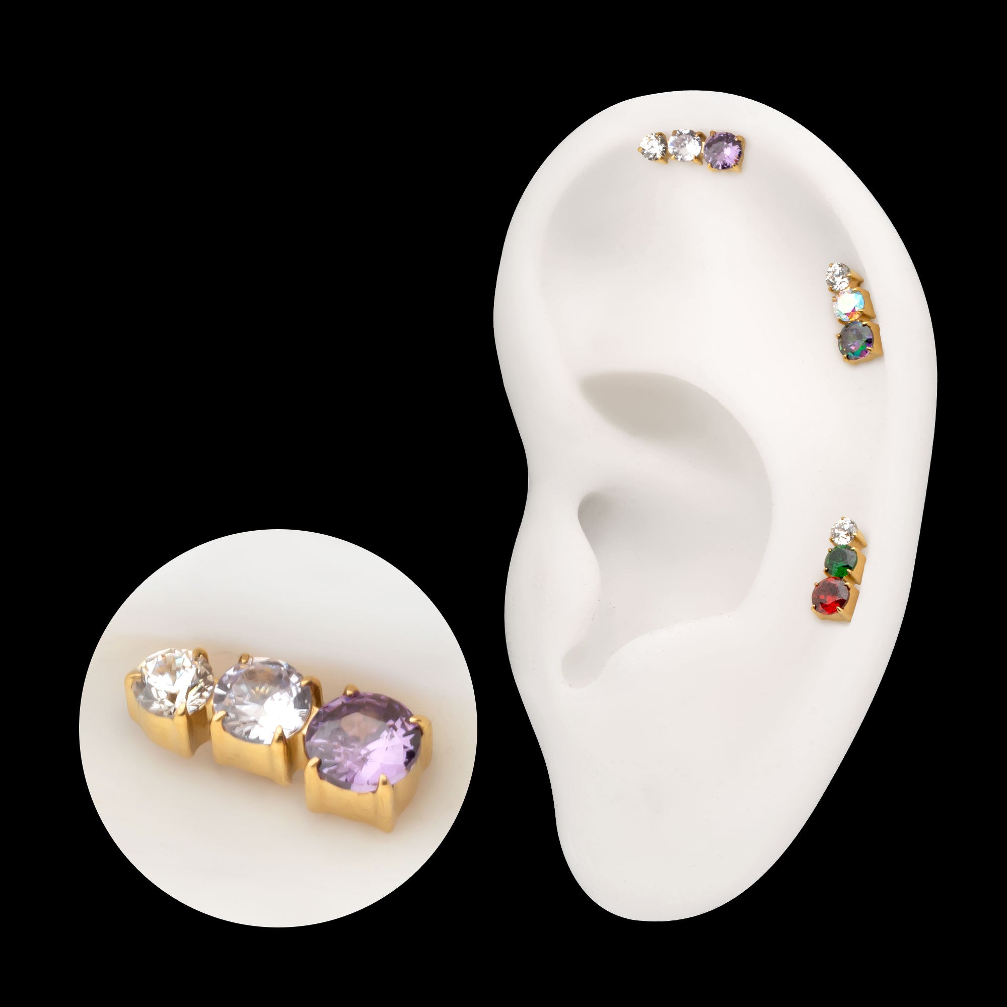 Radiant Arc Prong Set Gem Flatback Stud Earring / Nosering - Gem in 24Kt Gold PVD Titanium