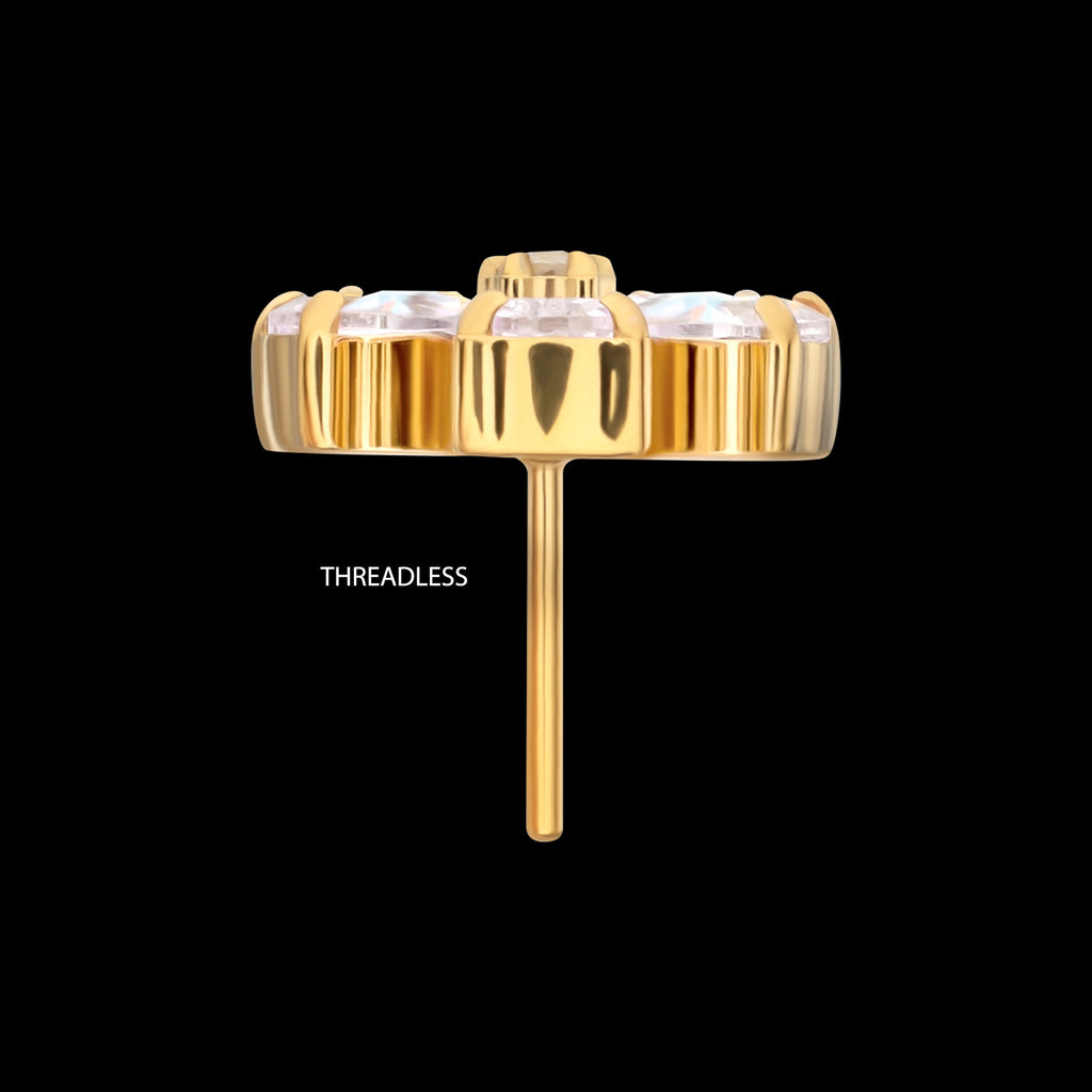 Radiant Bloom Flower Prong Set Gem Flatback Stud Earring / Nosering - Gem in 24Kt Gold PVD Titanium