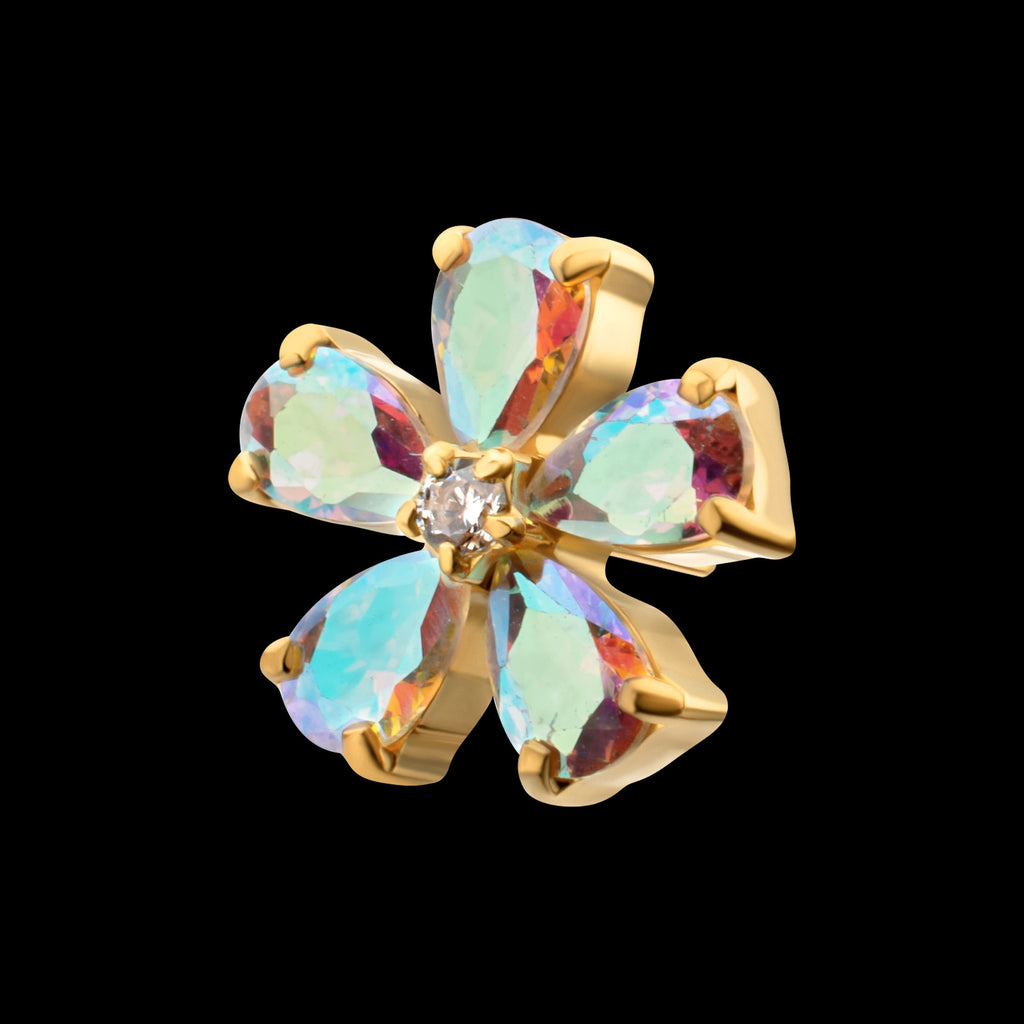 Radiant Bloom Flower Prong Set Gem Flatback Stud Earring / Nosering - Gem in 24Kt Gold PVD Titanium