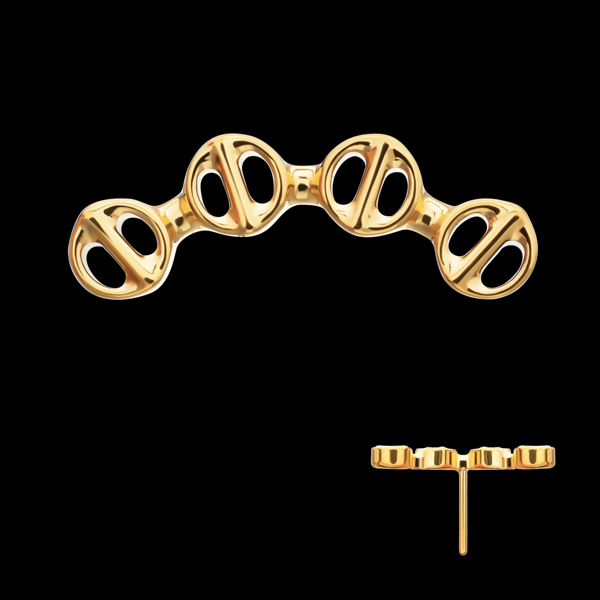 Low Profile Bar-Set Round Link Flatback Stud Earring / Nosering - 24Kt Gold PVD Titanium