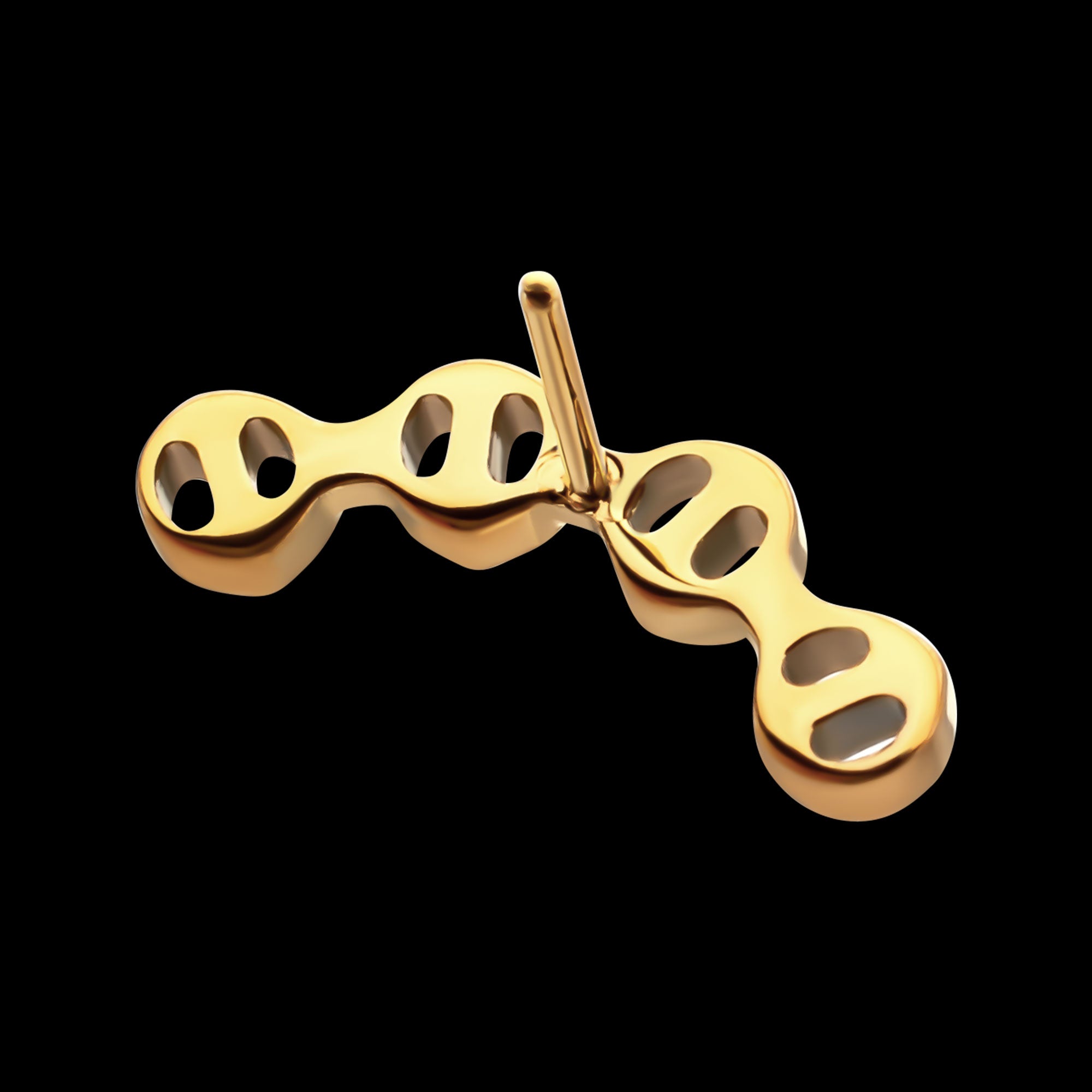 Low Profile Bar-Set Round Link Flatback Stud Earring / Nosering - 24Kt Gold PVD Titanium