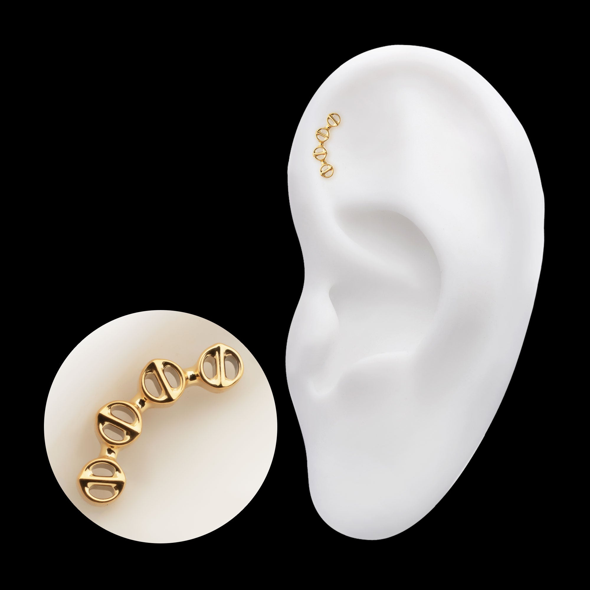 Low Profile Bar-Set Round Link Flatback Stud Earring / Nosering - 24Kt Gold PVD Titanium