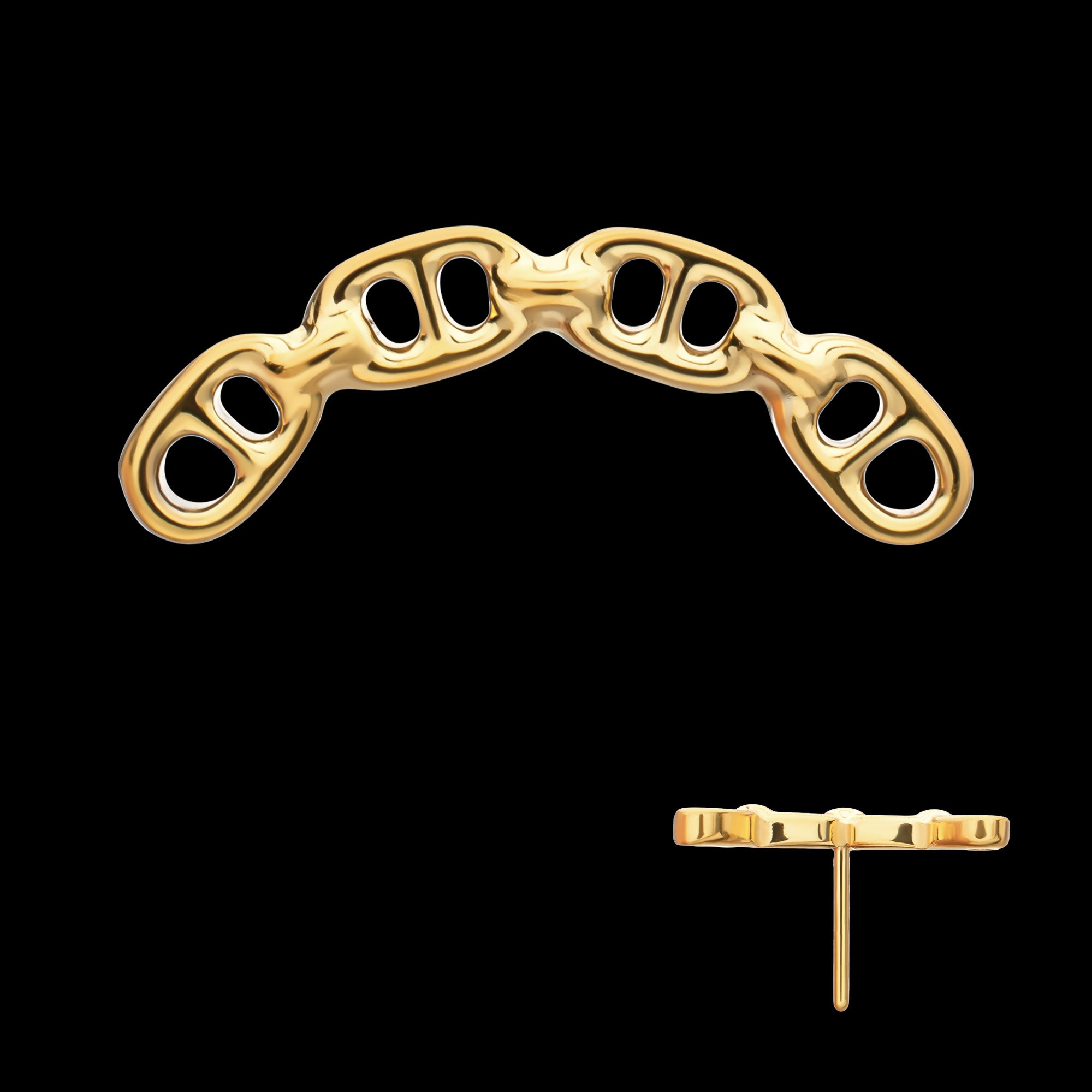 Low Profile Bar-Set Oval Link Flatback Stud Earring / Nosering - 24Kt Gold PVD Titanium