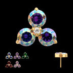 Trinity Prong Set Gem Flatback Stud Earring / Nosering - Gem in 24Kt Gold PVD Titanium
