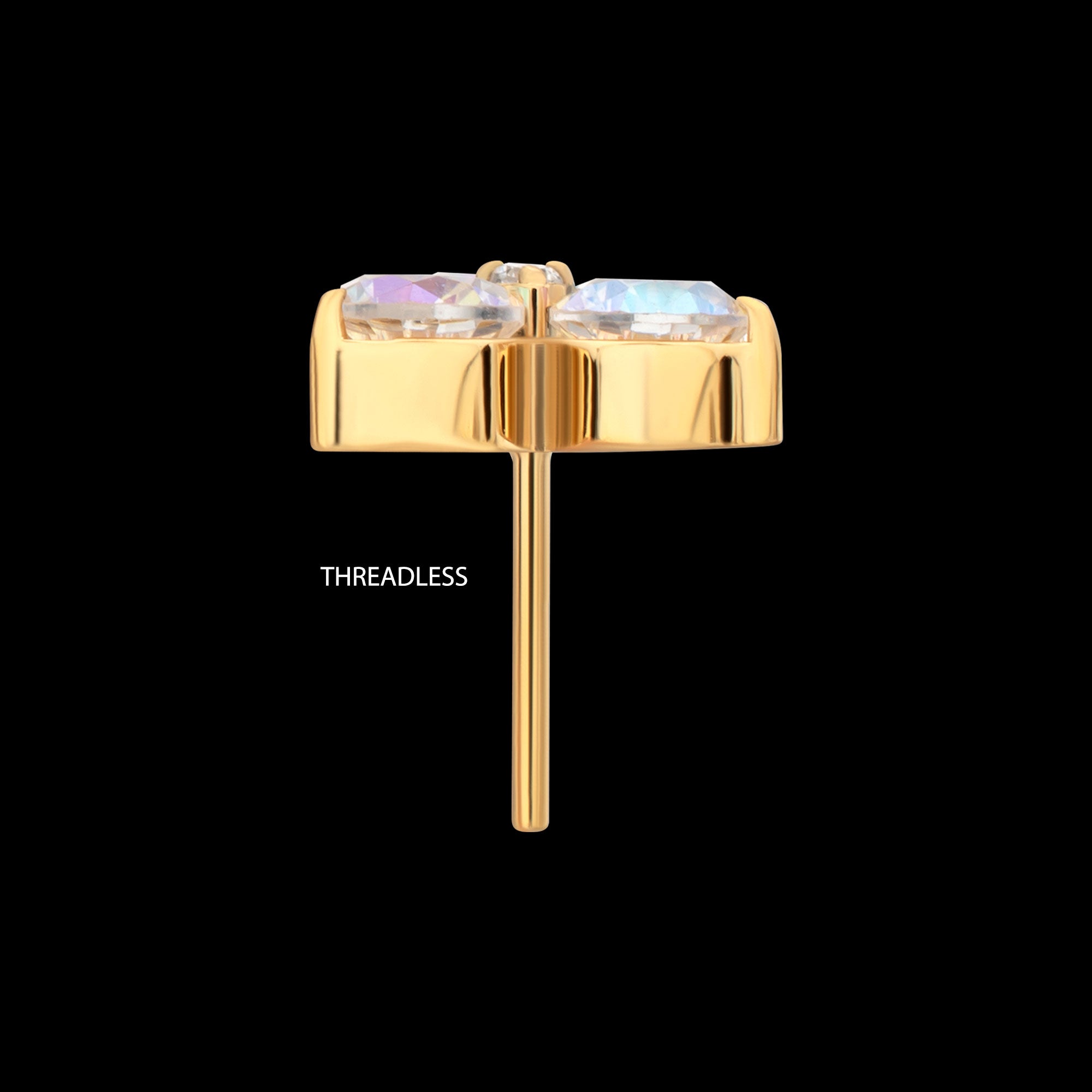 Trinity Prong Set Gem Flatback Stud Earring / Nosering - Gem in 24Kt Gold PVD Titanium