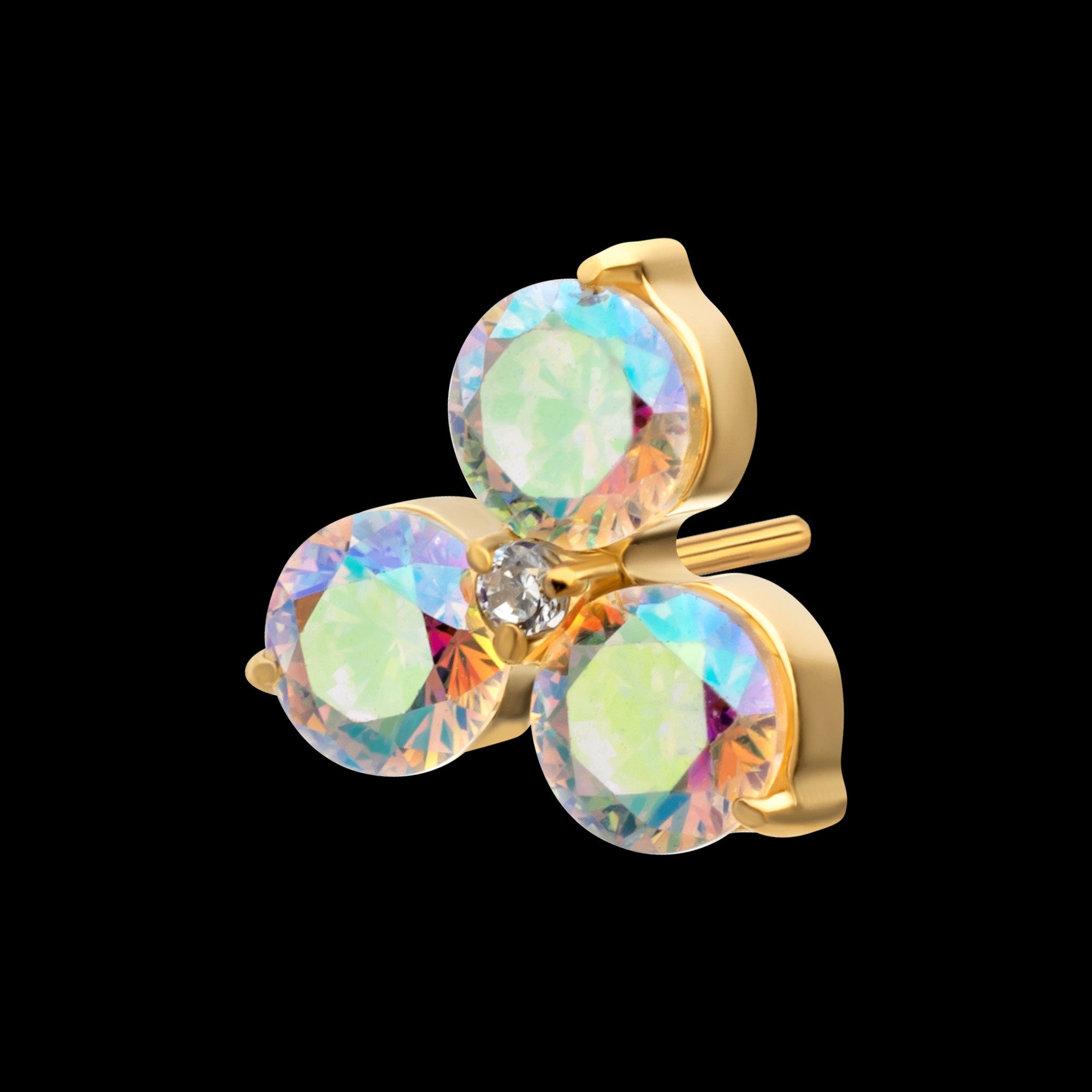 Trinity Prong Set Gem Flatback Stud Earring / Nosering - Gem in 24Kt Gold PVD Titanium