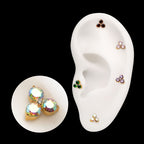Trinity Prong Set Gem Flatback Stud Earring / Nosering - Gem in 24Kt Gold PVD Titanium
