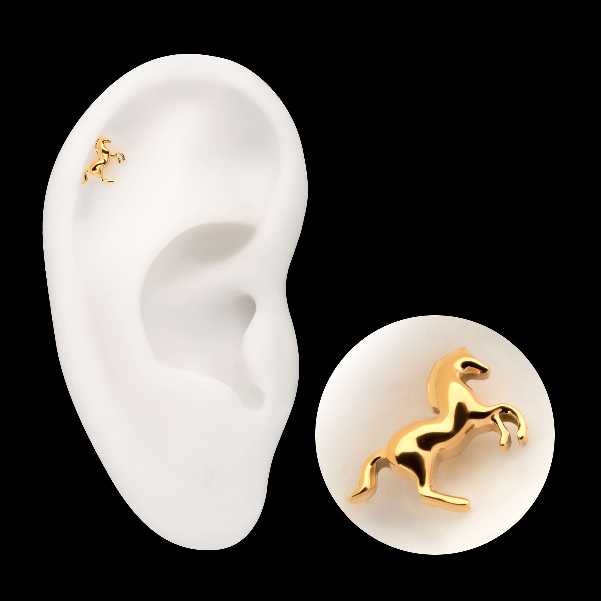 Horse Flatback Stud Earring / Nosering - 24Kt Gold PVD Titanium