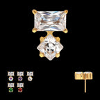 Baguette Duo Prong Set Gem Flatback Stud Earring / Nosering - Gem in 24Kt Gold PVD
