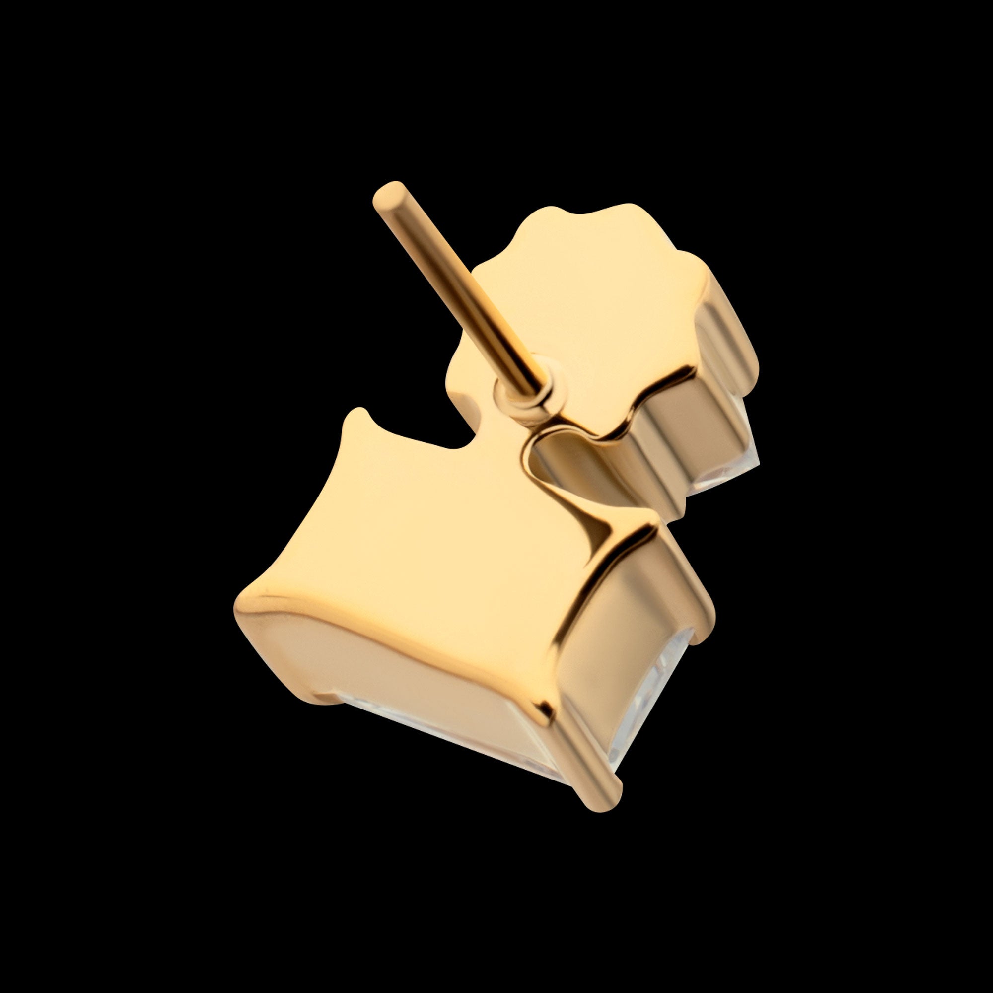 Baguette Duo Prong Set Gem Flatback Stud Earring / Nosering - Gem in 24Kt Gold PVD