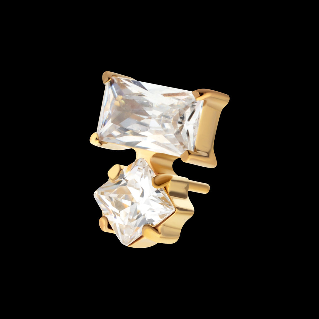 Baguette Duo Prong Set Gem Flatback Stud Earring / Nosering - Gem in 24Kt Gold PVD