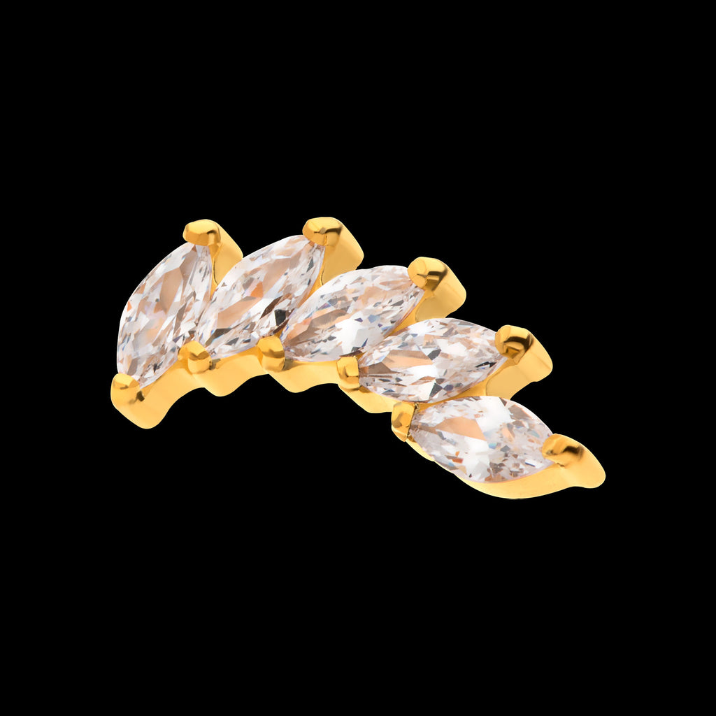 5 Marquise Staggered Cluster Prong Gem Flatback Stud Earring / Nosering - Gem in 24Kt Gold PVD Titanium