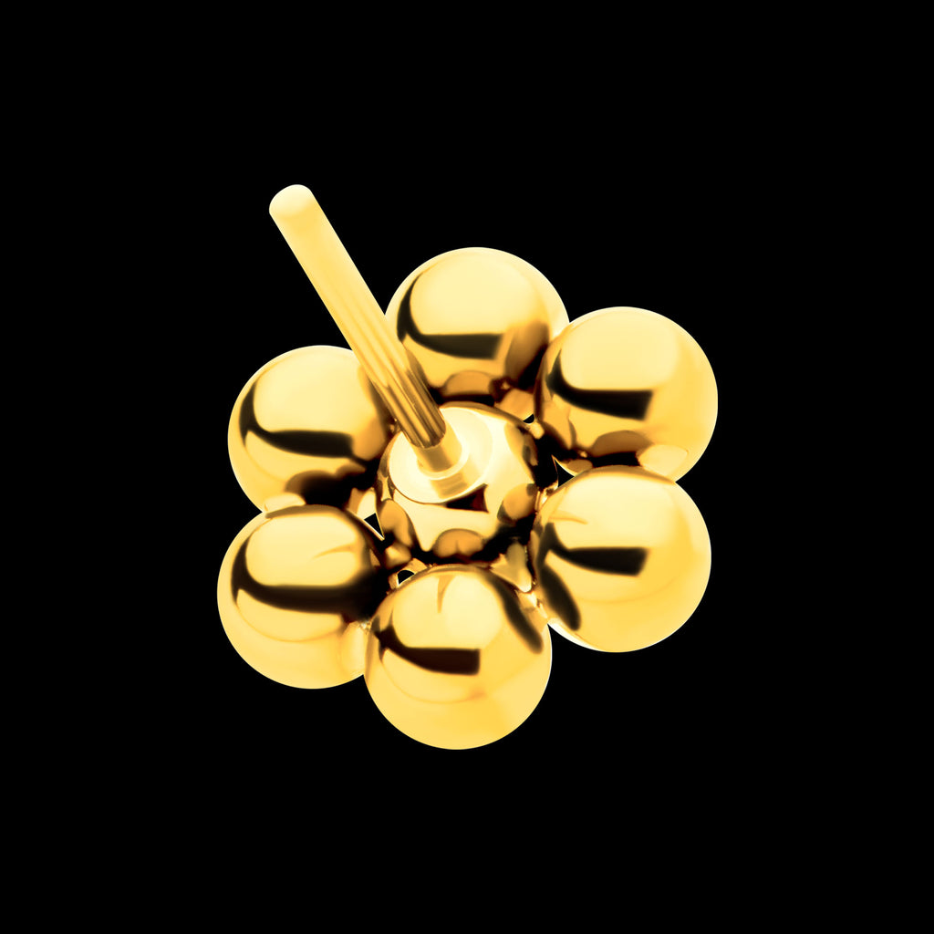 7 Beads Hexagon Shape Flatback Stud Earring / Nosering - 24Kt Gold PVD Titanium