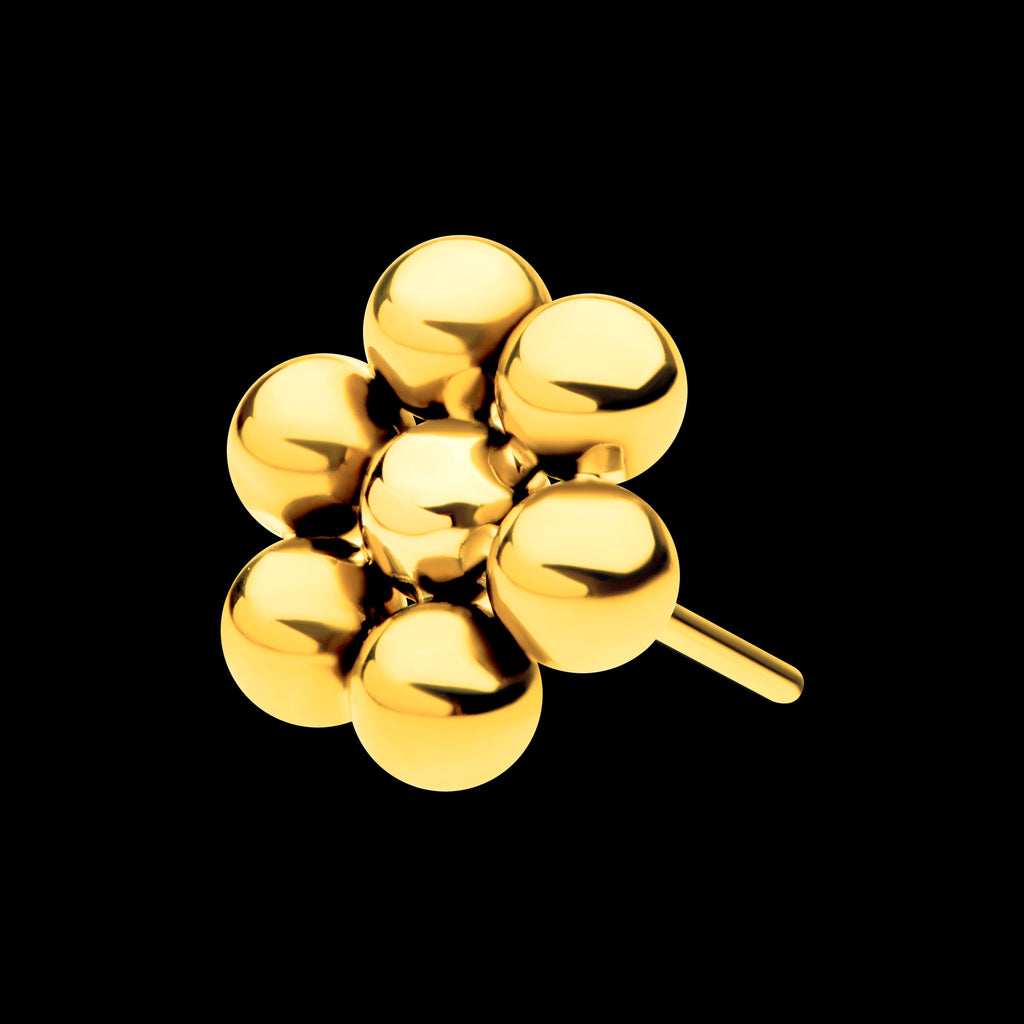 7 Beads Hexagon Shape Flatback Stud Earring / Nosering - 24Kt Gold PVD Titanium