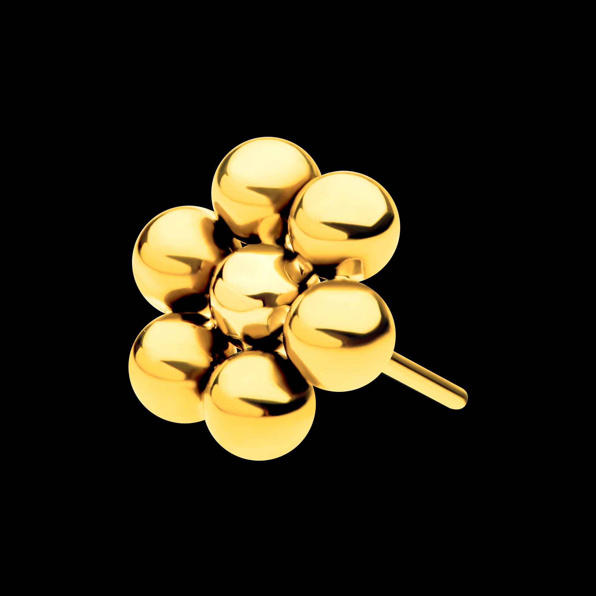 7 Beads Hexagon Shape Flatback Stud Earring / Nosering - 24Kt Gold PVD Titanium