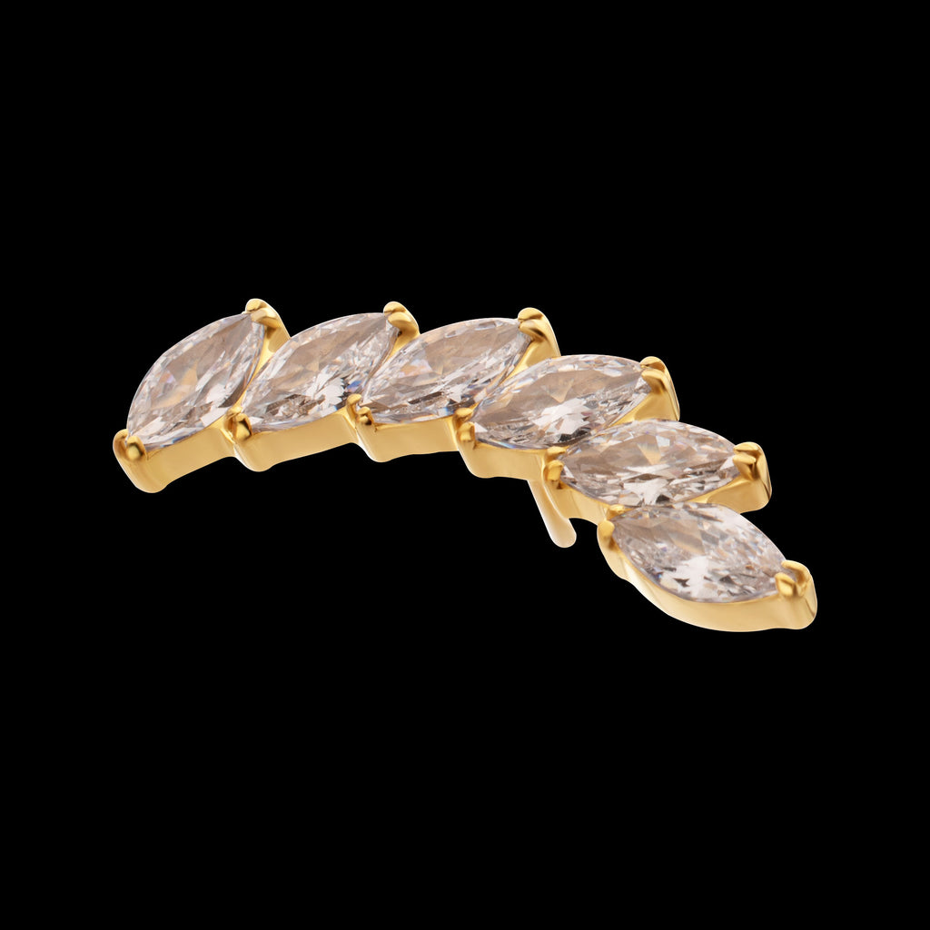 6-Cluster Staggered V-Prong Marquise CZ Gem Flatback Stud Earring / Nosering - CZ in 24Kt Gold PVD Titanium