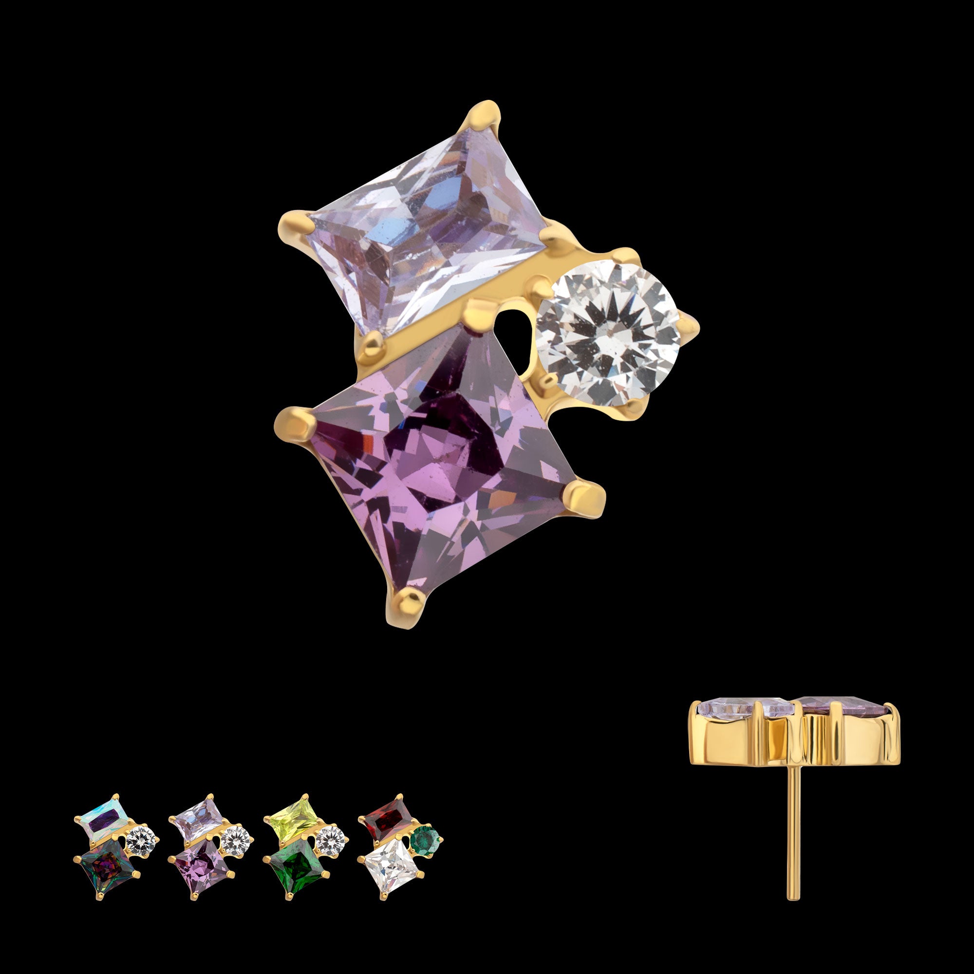 Lustre Cluster Prong Set Gem Flatback Stud Earring / Nosering - Gem in 24Kt Gold PVD
