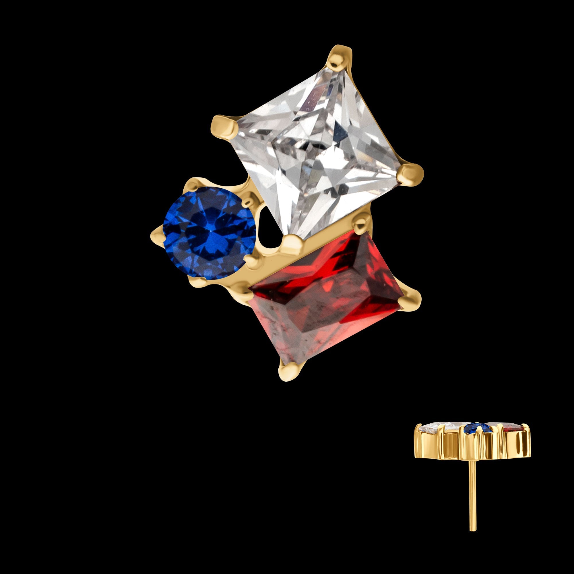 “Lustre Cluster” Prong-Set Gem Threadless Earring / Nosering – 24Kt Gold PVD Titanium