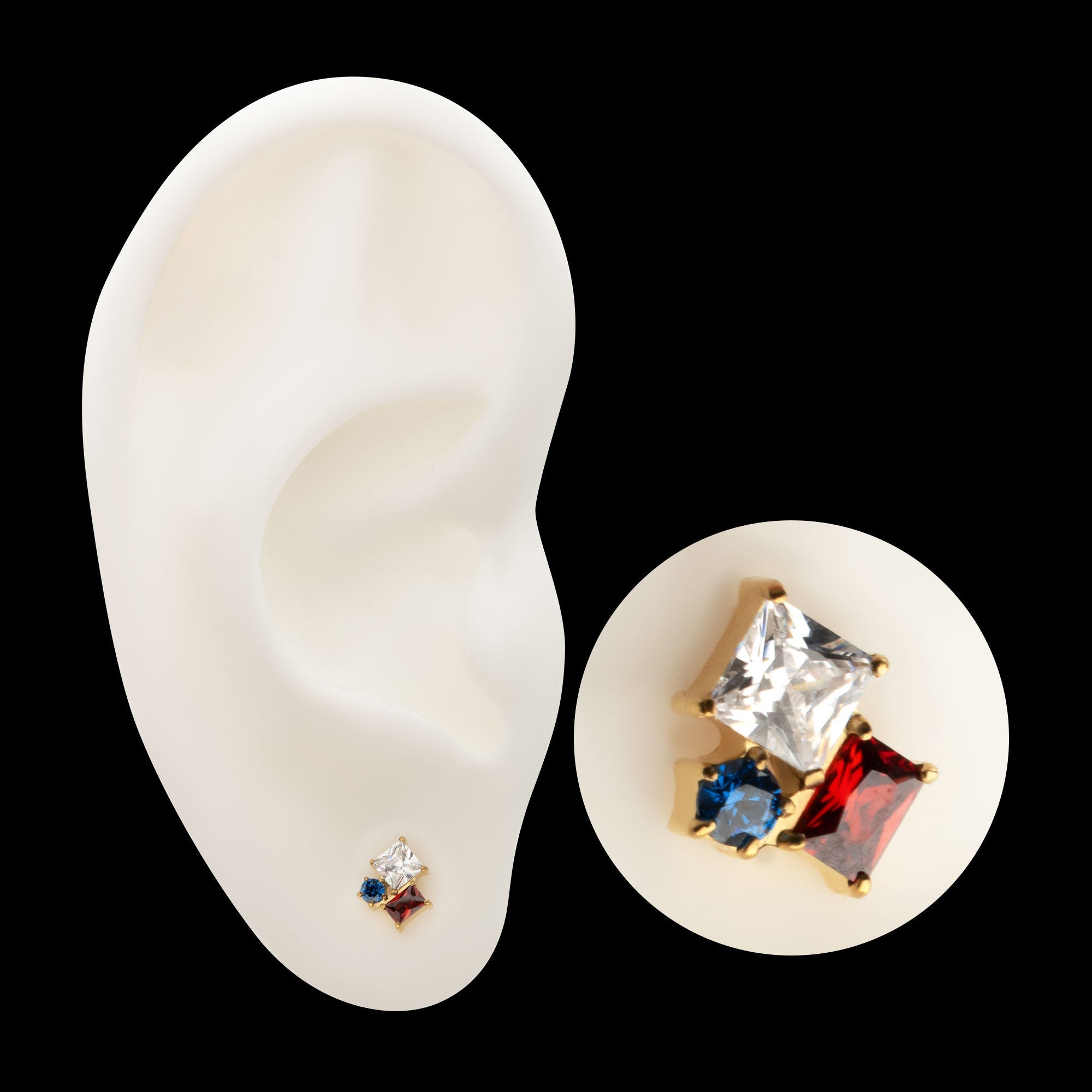 “Lustre Cluster” Prong-Set Gem Threadless Earring / Nosering – 24Kt Gold PVD Titanium