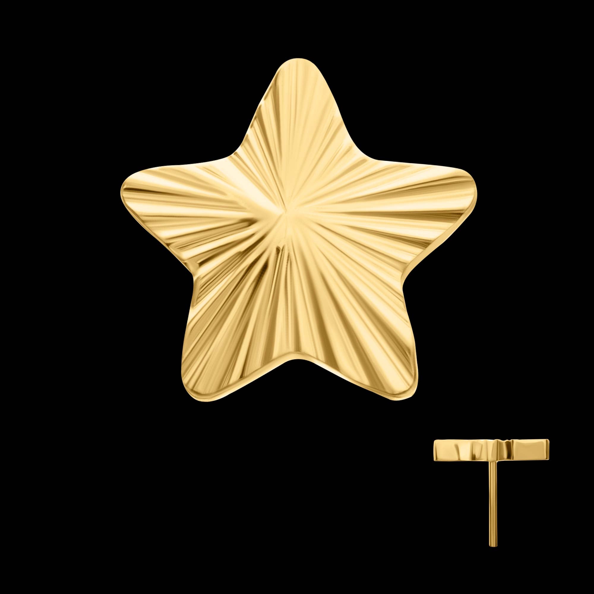 Corrugated Star Flatback Stud Earring / Nosering - 24Kt Gold PVD Titanium