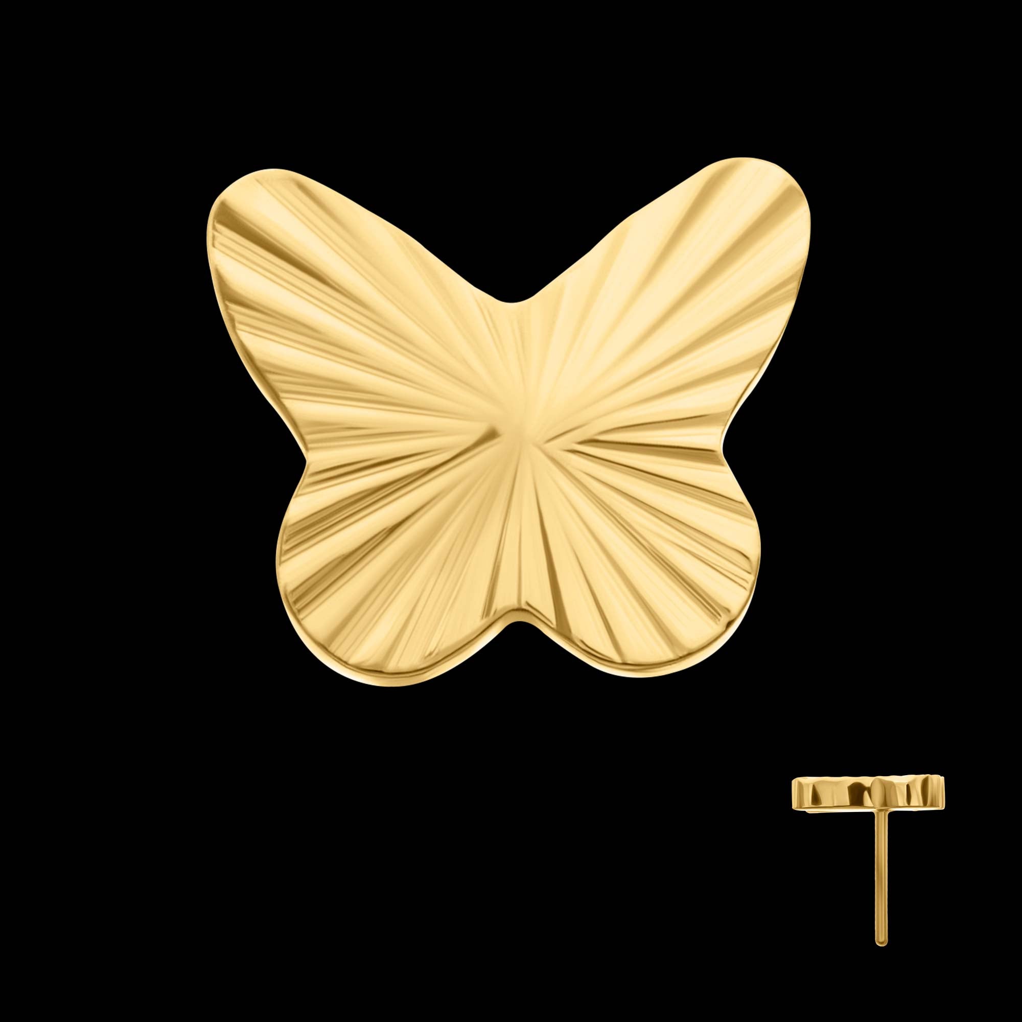 Corrugated Butterfly Flatback Stud Earring / Nosering - 24Kt Gold PVD Titanium
