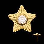 Corrugated Star with Bezel Gem Flatback Stud Earring / Nosering - Gem in 24Kt Gold PVD Titanium
