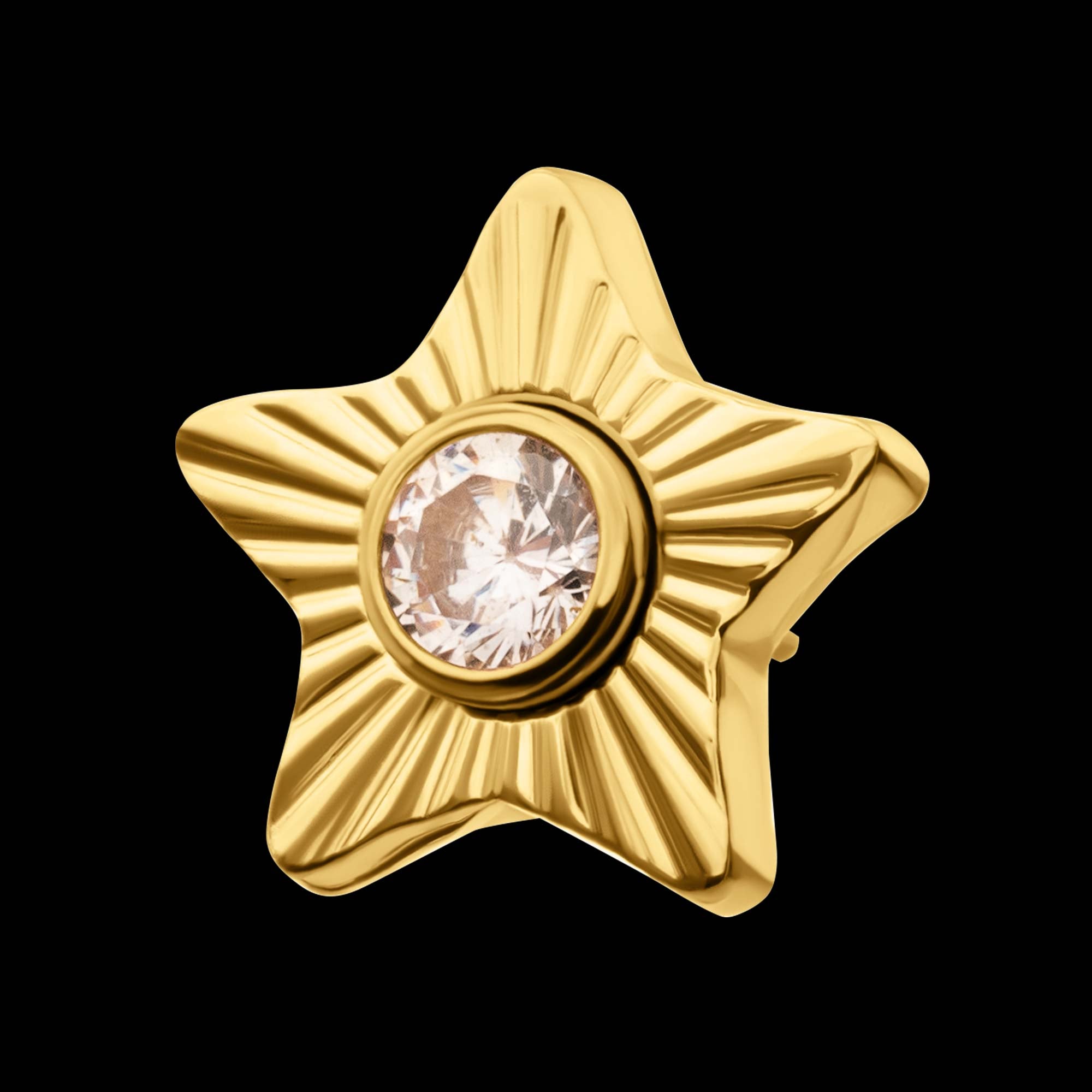 Corrugated Star with Bezel Gem Flatback Stud Earring / Nosering - Gem in 24Kt Gold PVD Titanium