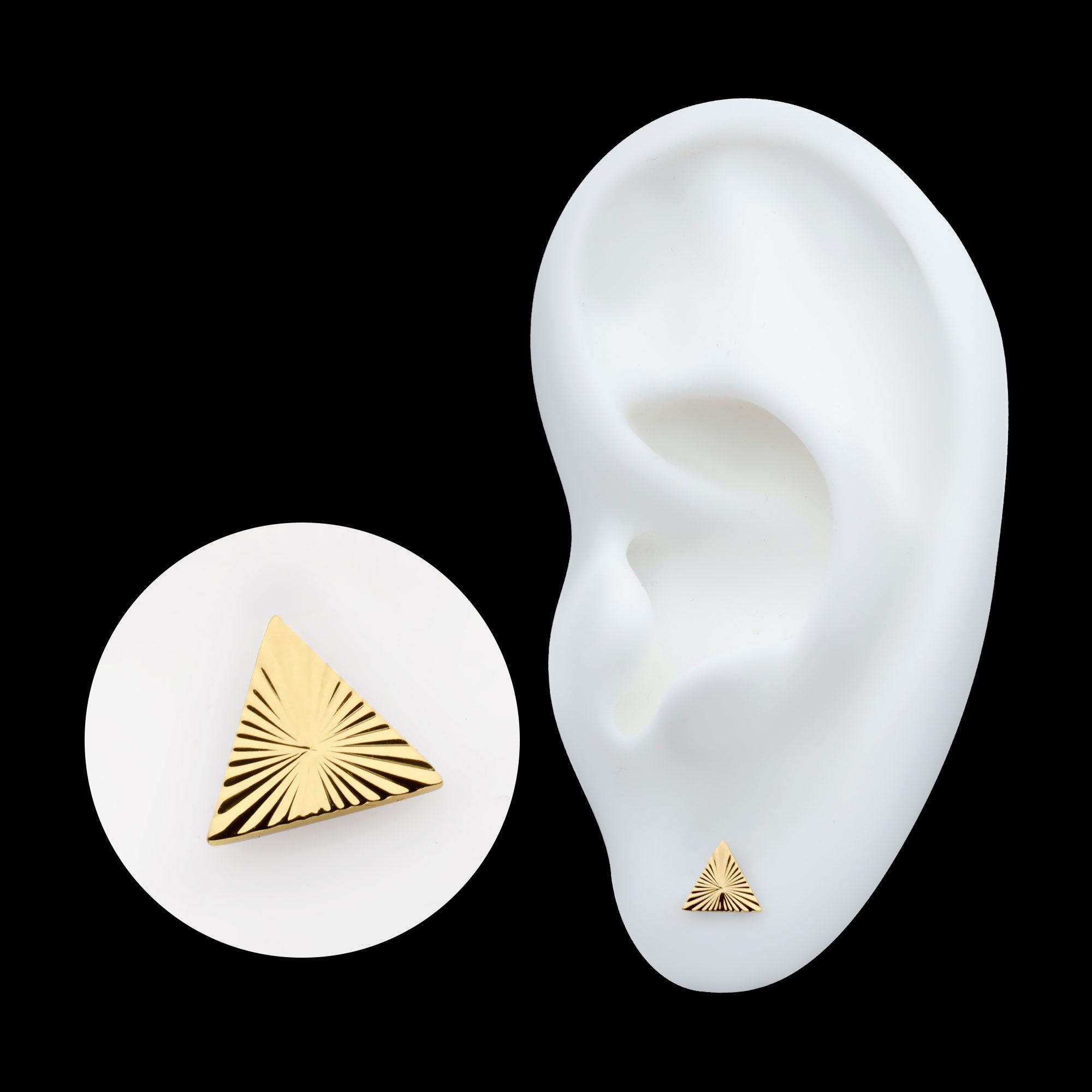 Corrugated Triangle Flatback Stud Earring / Nosering - 24Kt Gold PVD Titanium