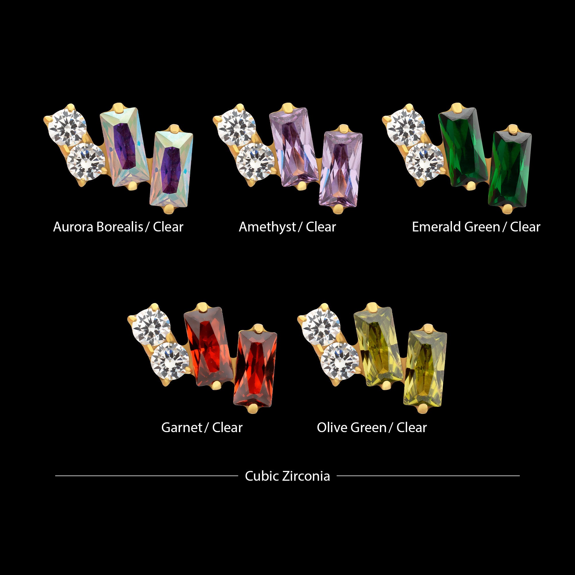 Eclat Cluster Prong Set Gem Flatback Stud Earring / Nosering - Gem in 24Kt Gold PVD Titanium
