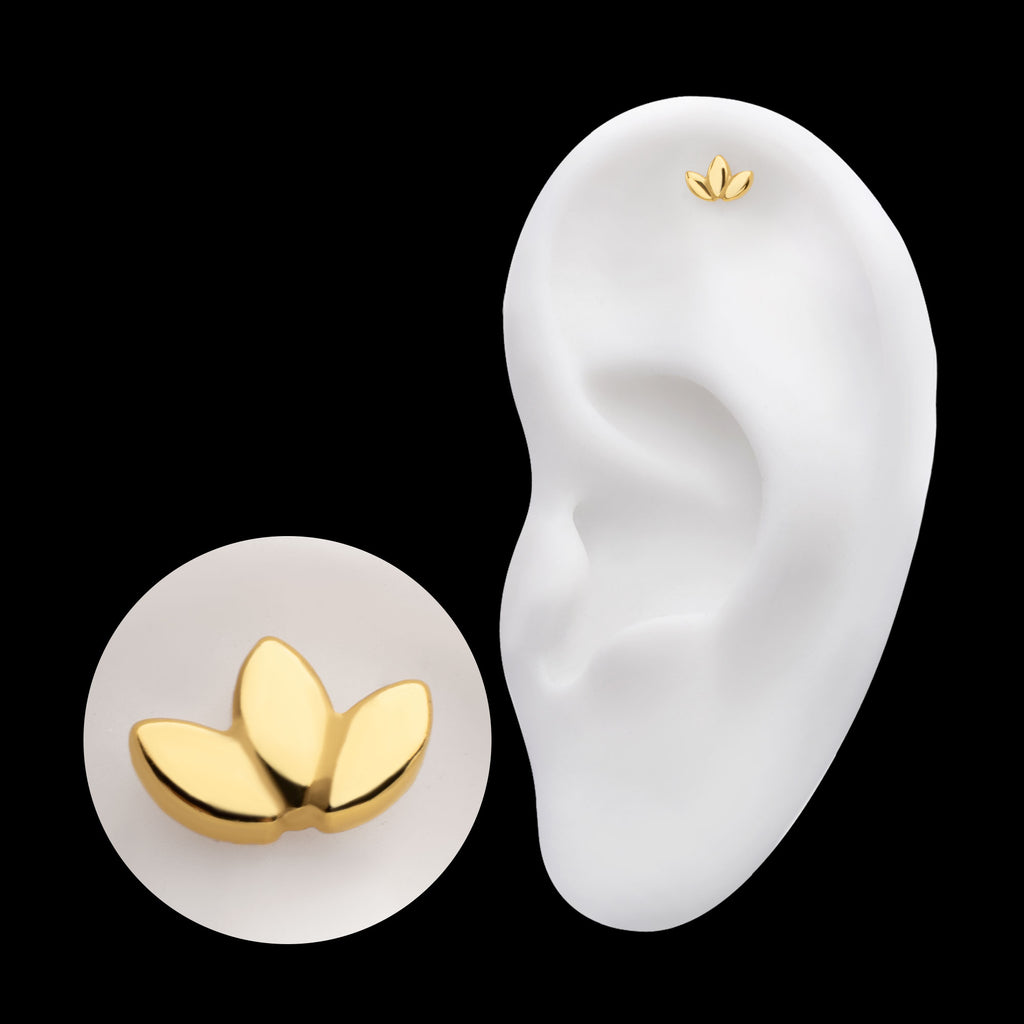 3-Cluster Fan Shape Petals Flatback Stud Earring / Nosering - 24Kt Gold PVD Titanium