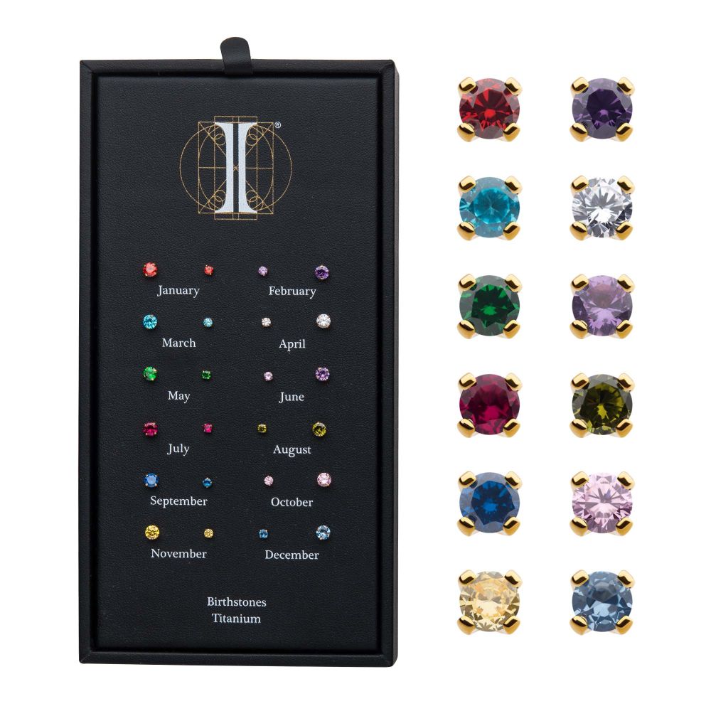 Birthstone Threadless Earring / Nosering Top – Gem & 24Kt Gold PVD Titanium