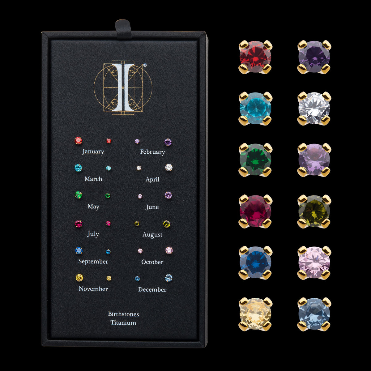Birthstone Threadless Earring / Nosering Top – Gem & 24Kt Gold PVD Titanium