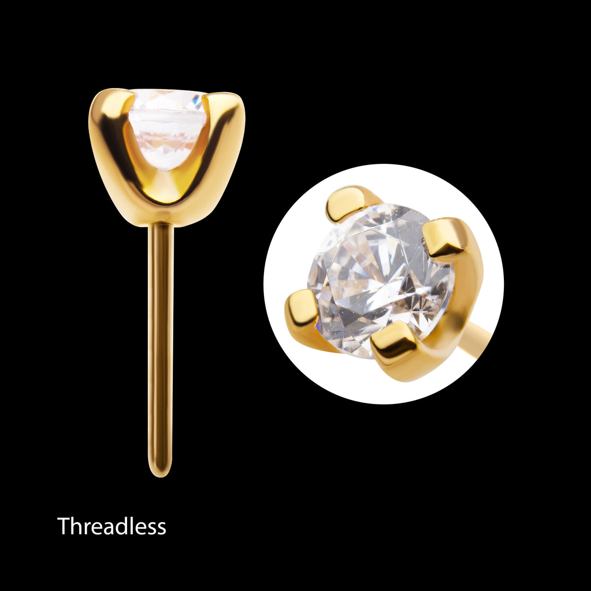Birthstone Threadless Earring / Nosering Top – Gem & 24Kt Gold PVD Titanium