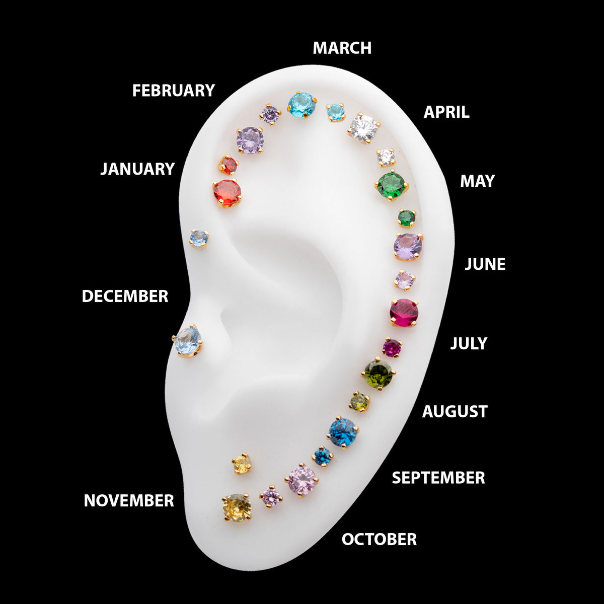 Birthstone Threadless Earring / Nosering Top – Gem & 24Kt Gold PVD Titanium