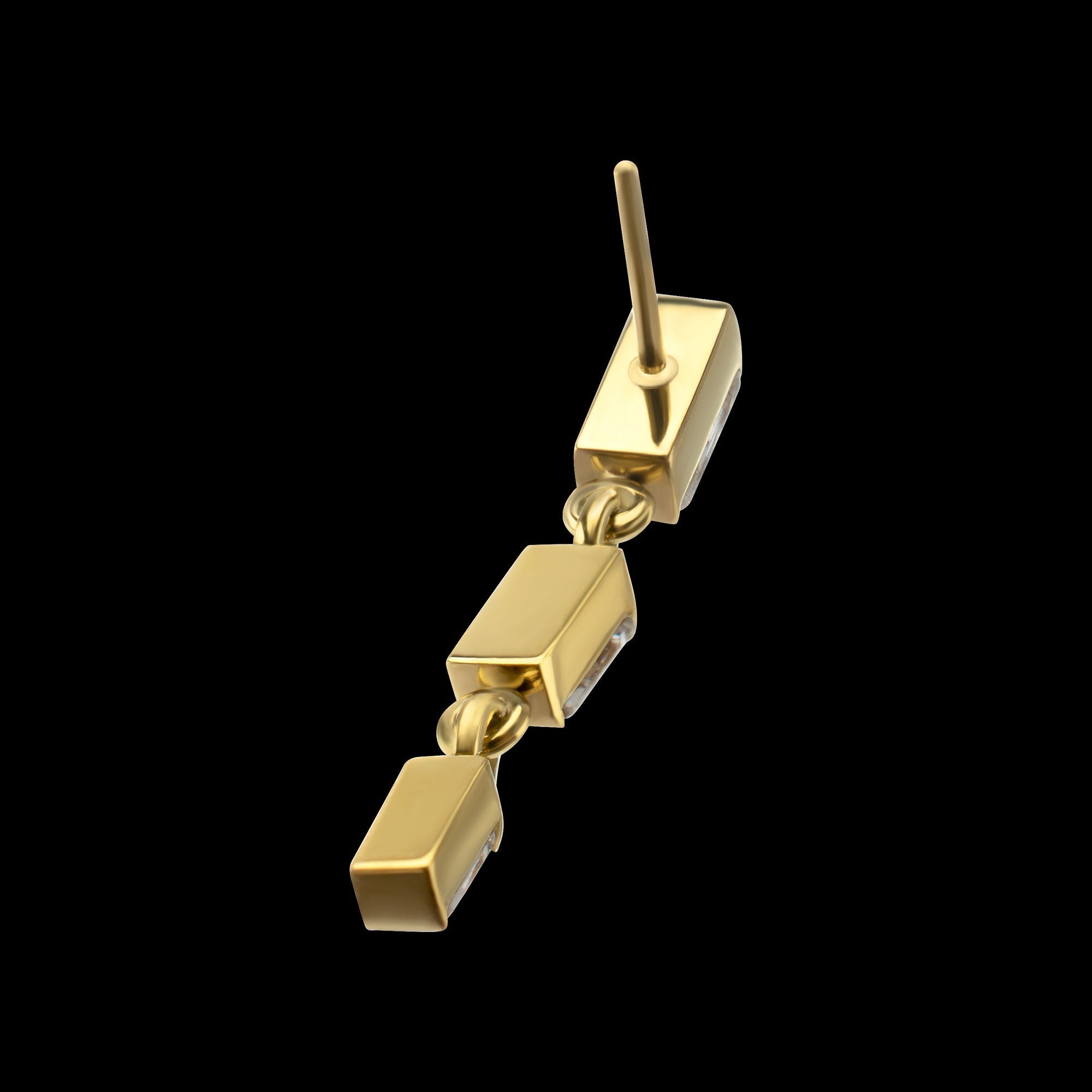 Triple Baguette Gem Dangle Threadless Earring / Nosering – 24Kt Gold PVD Titanium