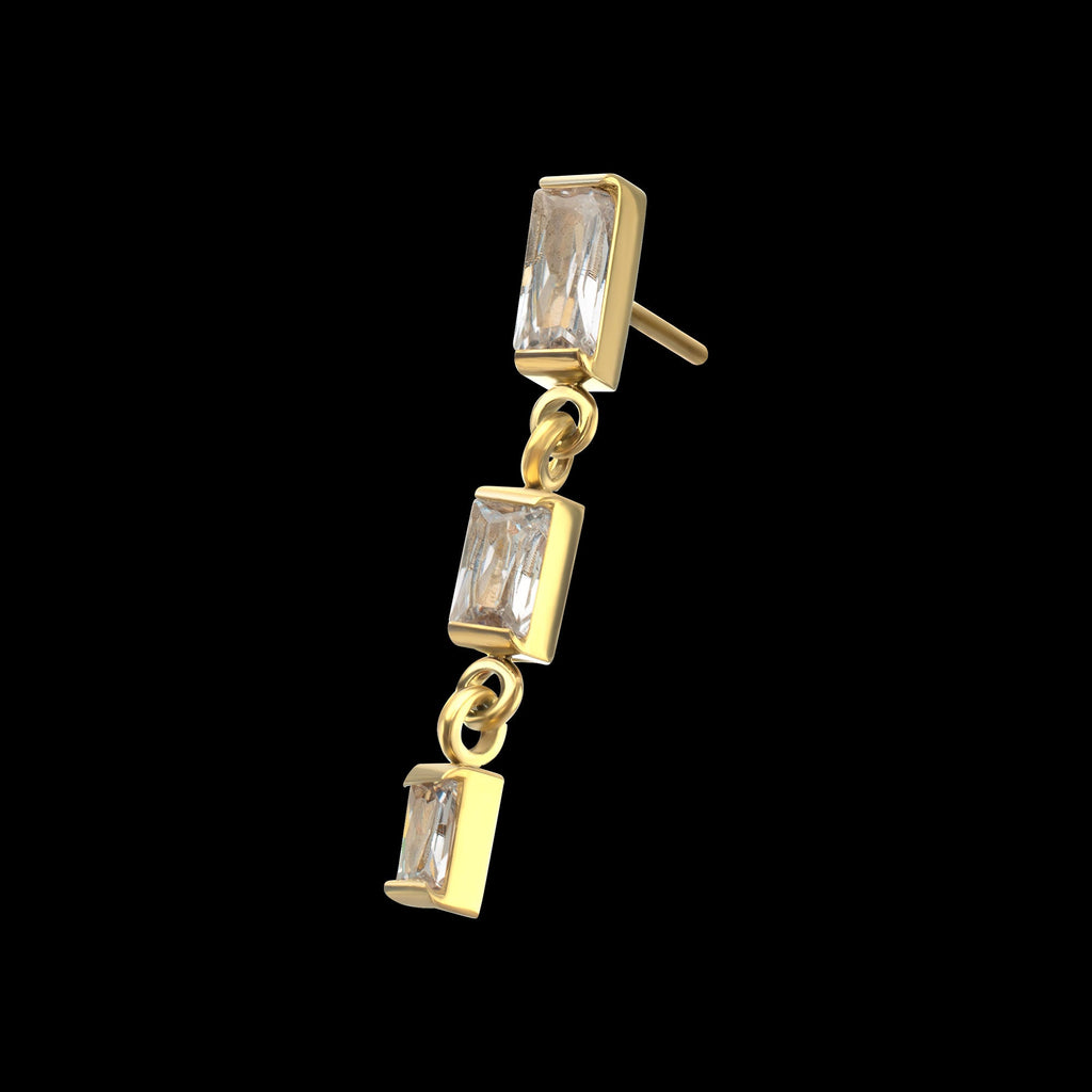 Triple Baguette Gem Dangle Threadless Earring / Nosering – 24Kt Gold PVD Titanium