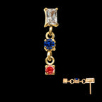 Prong-Set Gem Baguette with Double Gem Dangle Threadless Earring / Nosering – 24Kt Gold PVD Titanium