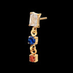 Prong-Set Gem Baguette with Double Gem Dangle Threadless Earring / Nosering – 24Kt Gold PVD Titanium