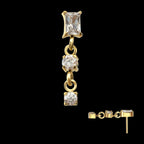 Prong-Set Gem Baguette with Double Round Gem Dangle Threadless Earring / Nosering – 24Kt Gold PVD Titanium