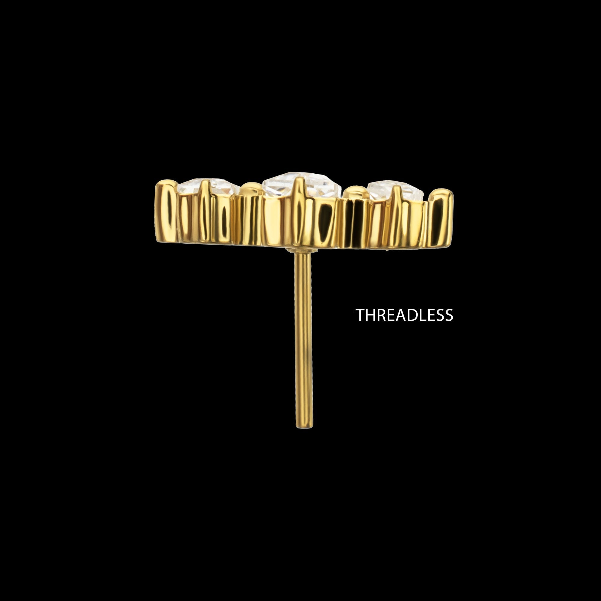 Triple Baguette Prong-Set Gem Threadless Earring / Nosering – 24Kt Gold PVD Titanium