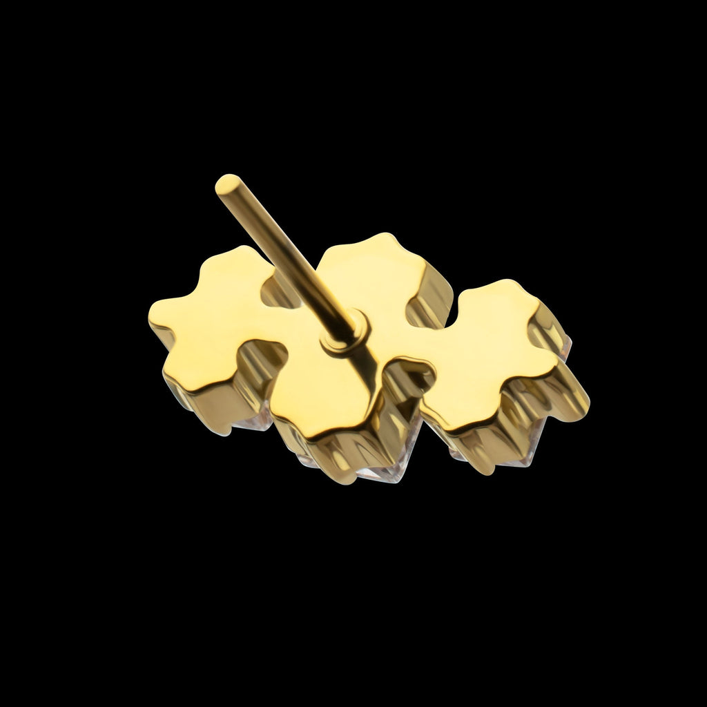 Triple Baguette Prong-Set Gem Threadless Earring / Nosering – 24Kt Gold PVD Titanium
